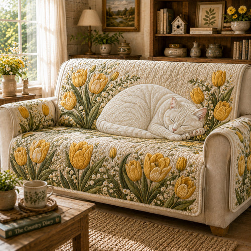 Ivory Tulip Drift Quilted Sofa Cover NCU0VL3890