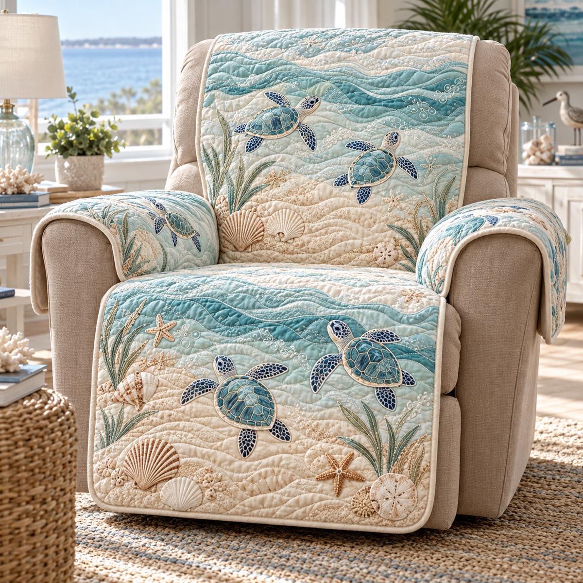 Ivory Turtle Coast Quilted Sofa Cover NCU0DV10347