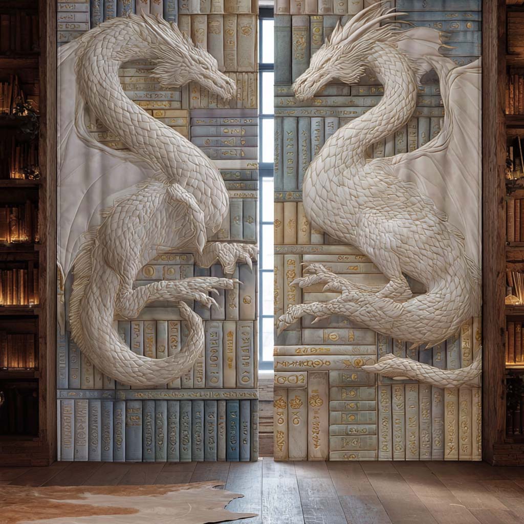 Ivory Twinwyrm Quilted Curtains NCU0XD2172