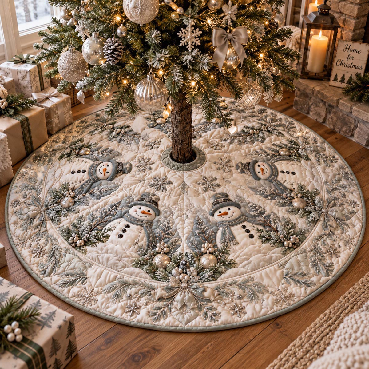 Ivory Winter Snowmen Christmas Quilted Tree Skirt NCU0DV10171