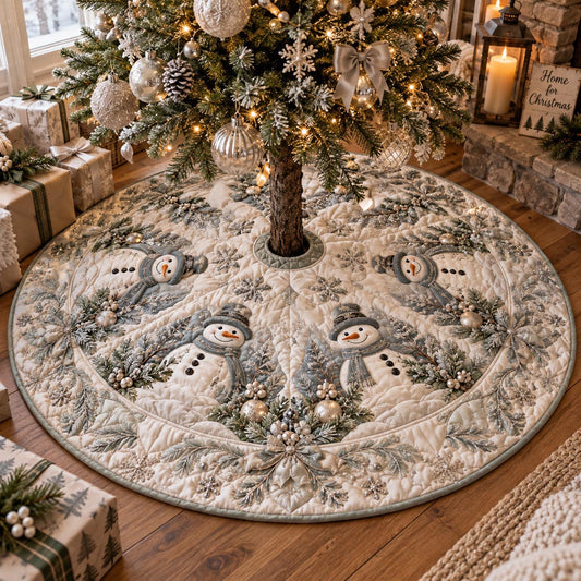 Ivory Winter Snowmen Christmas Quilted Tree Skirt NCU0DV10171
