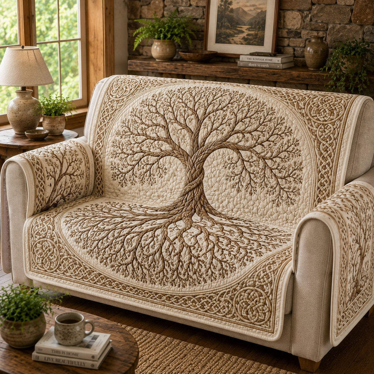 Ivory Winter Solstice Quilted Sofa Cover NCU0VL3847