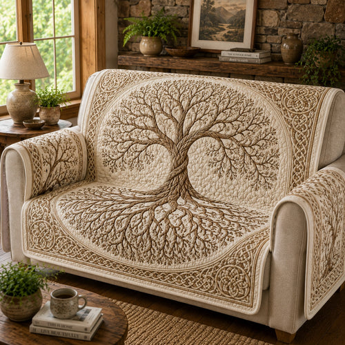 Ivory Winter Solstice Quilted Sofa Cover NCU0VL3847