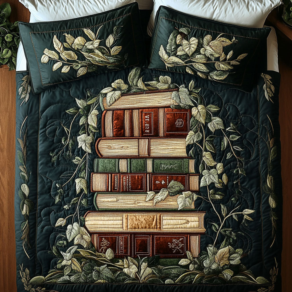 Ivy Book Stack 3-Piece Quilted Bedding Set NCU0NT4091