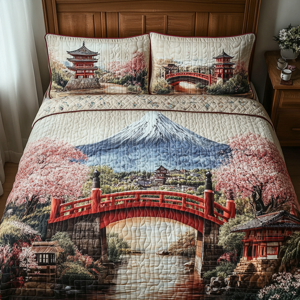 Japan Heritage Bridge 3-Piece Quilted Bedding Set NCU0DV5446