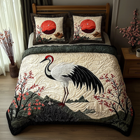 Japanese Crane Vintage Charm 3-Piece Quilted Bedding Set NCU0DV5916