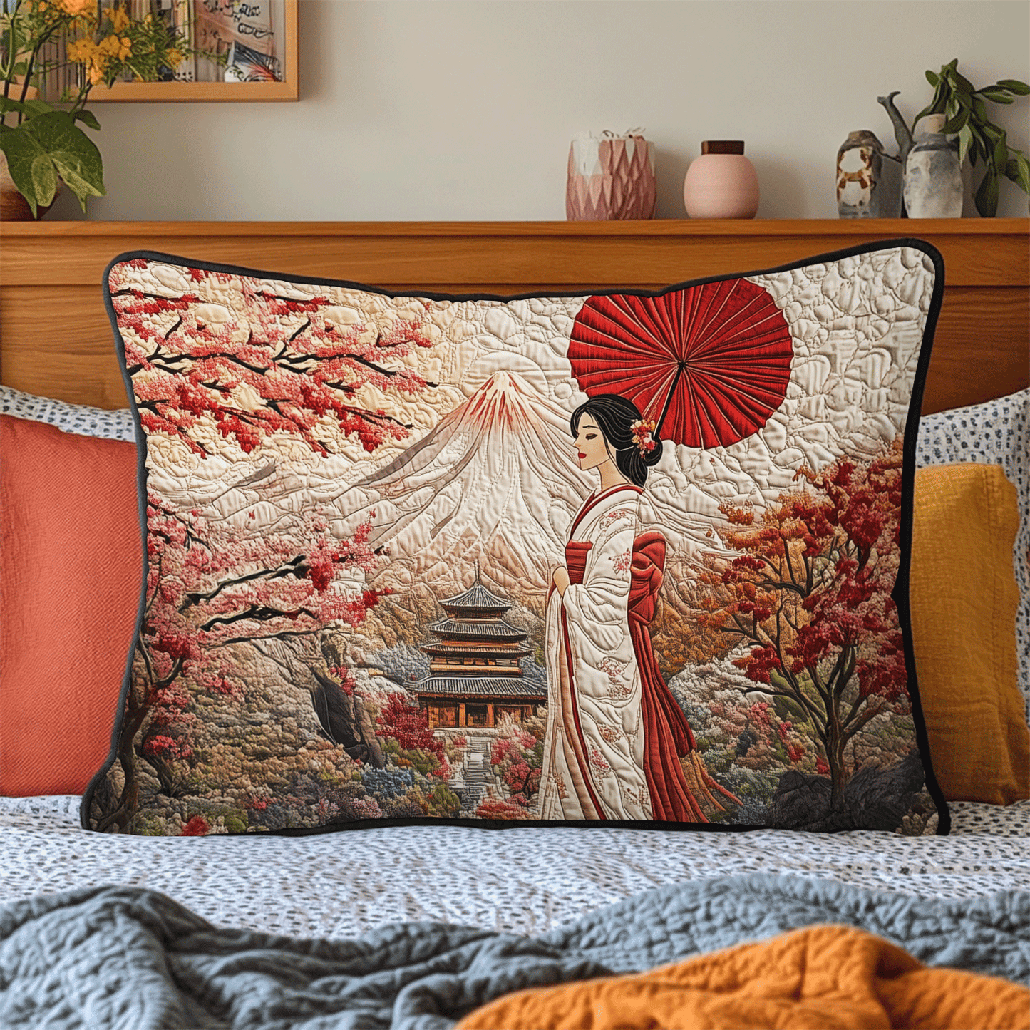 Japanese Geisha Quilted Bedding Pillow Case NCU0DV6606