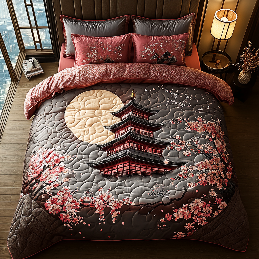 Japanese Pagoda 3-Piece Quilted Bedding Set NCU0VT185