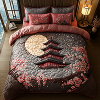 Japanese Pagoda Ancient Moon 3-Piece Quilted Bedding Set NCU0DV6104