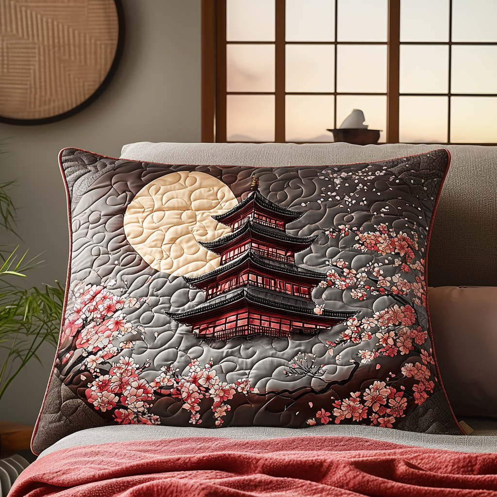 Japanese Pagoda Ancient Moon Quilted Bedding Pillow Case NCU0DV6471