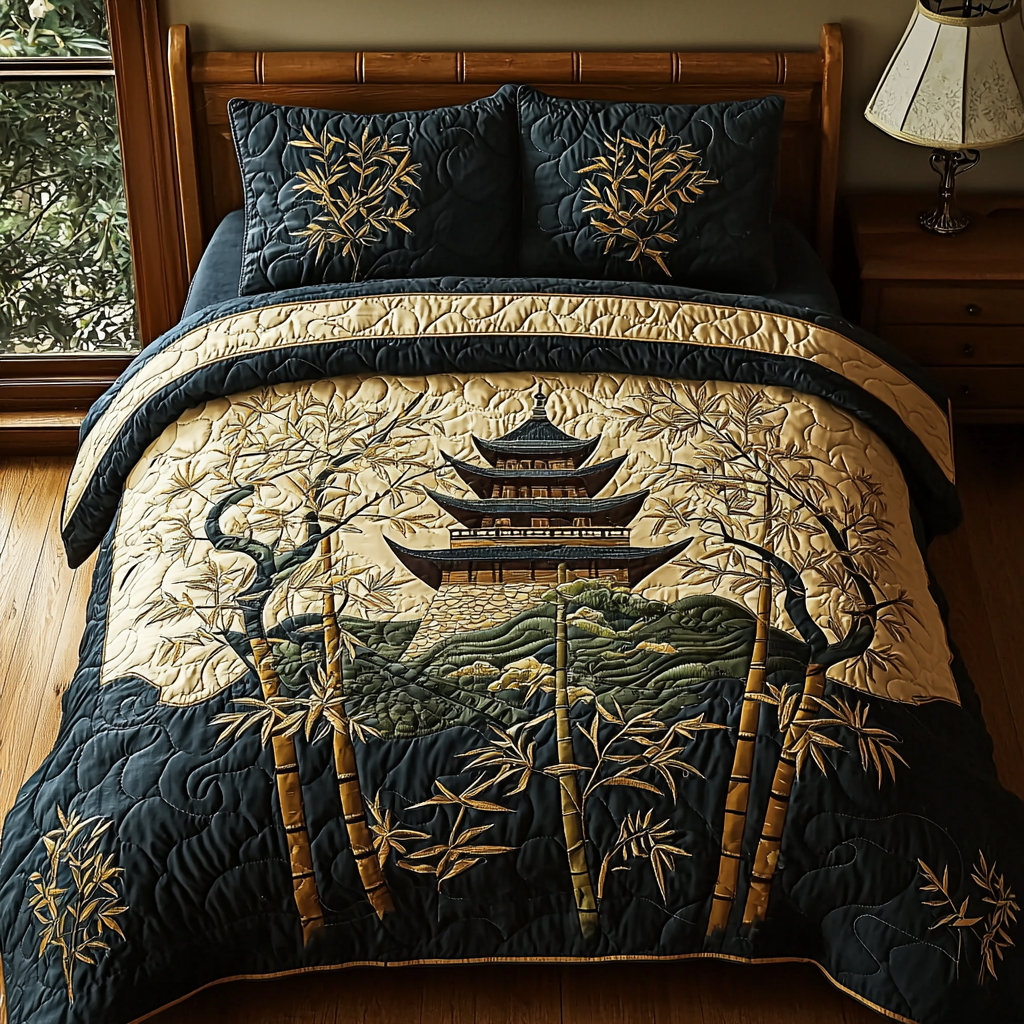 Japanese Pagoda 3-Piece Quilted Bedding Set NCU0VT185