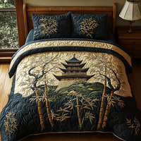 Japanese Pagoda Golden Path 3-Piece Quilted Bedding Set NCU0DV6103