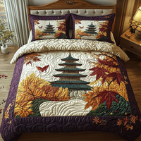 Japanese Pagoda in Autumn 3-Piece Quilted Bedding Set NCU0DV5902