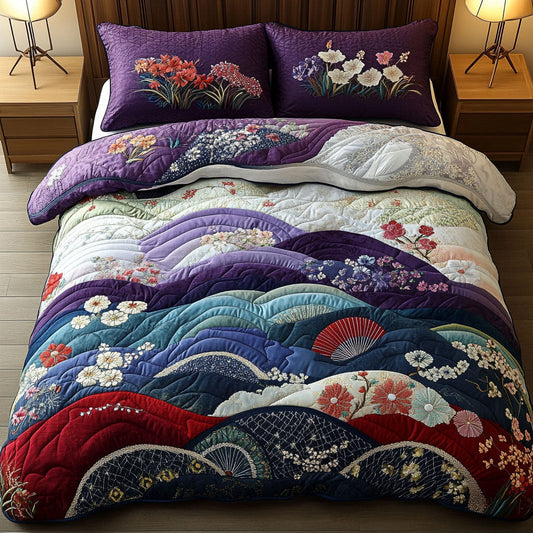 Japanese Blossoms 3-Piece Quilted Bedding Set NCU0PT6534