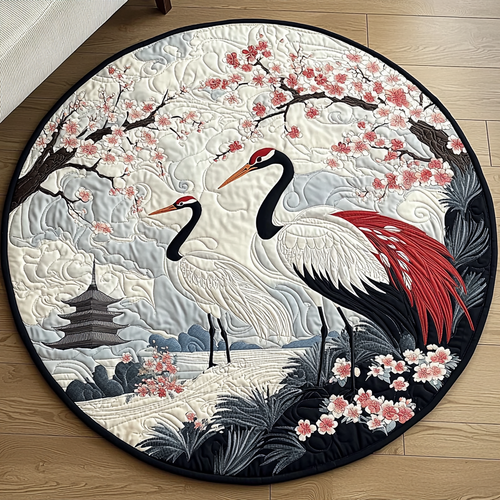 Japanese Crane Blossom Quilted Round Mat NCU0DV6151
