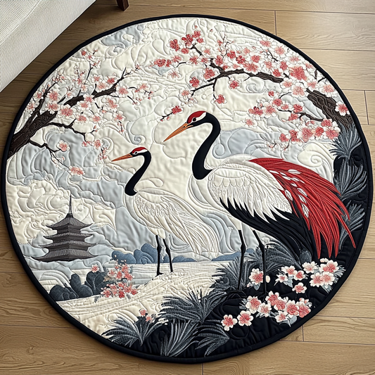 Japanese Crane Blossom Quilted Round Mat NCU0DV6151