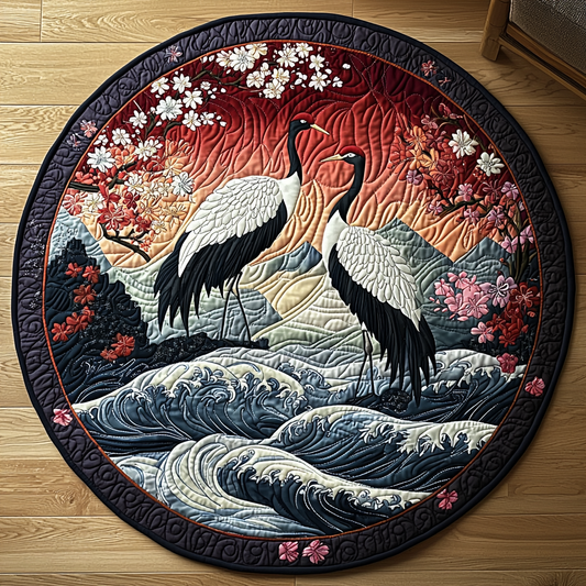 Japanese Crane Charm Quilted Round Mat NCU0DV6149