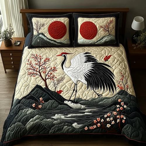 Japanese Crane Heritage 3-Piece Quilted Bedding Set NCU0DV5915