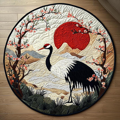 Japanese Crane Sunrise Quilted Round Mat NCU0DV6146
