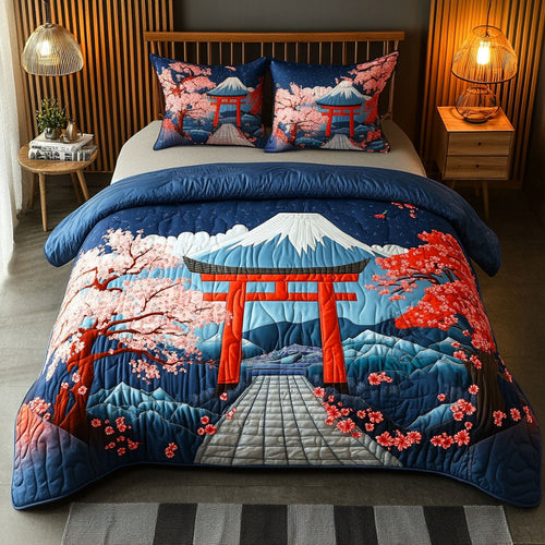 Japanese Gateway 3-Piece Quilted Bedding Set NCU0NT6564