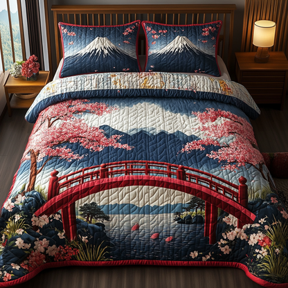 Japanese Heavenly Red Bridge 3-Piece Quilted Bedding Set NCU0DV5454