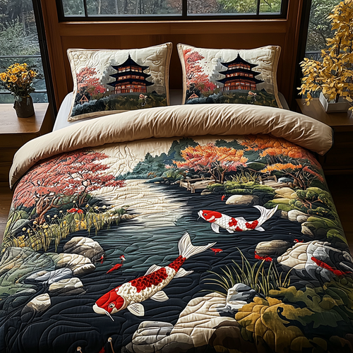 Japanese Koi Charm 3-Piece Quilted Bedding Set NCU0DV5910