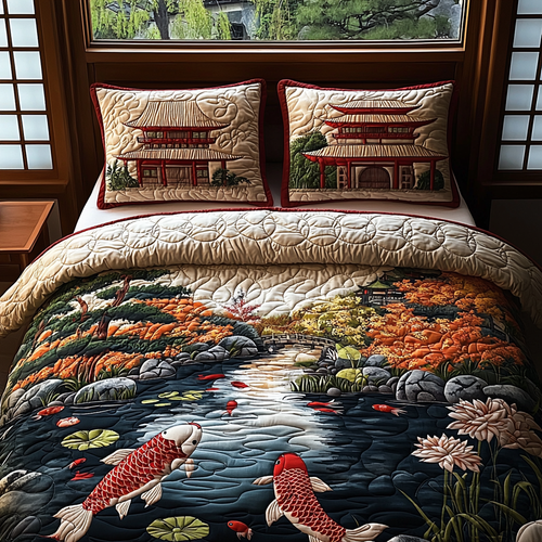 Japanese Koi Garden 3-Piece Quilted Bedding Set NCU0DV5909