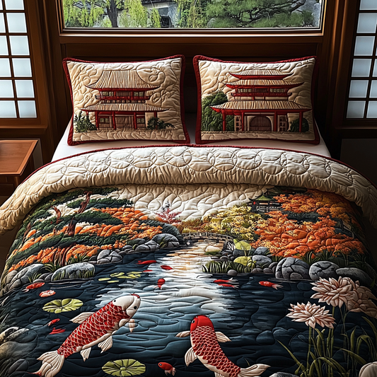Japanese Koi Garden 3-Piece Quilted Bedding Set NCU0DV5909