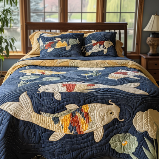 Japanese Koi Heritage 3-Piece Quilted Bedding Set NCU0DV5907