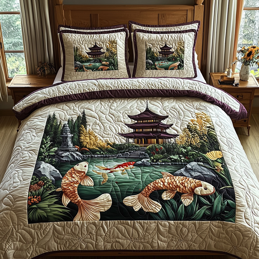 Japanese Koi Heritage Charm 3-Piece Quilted Bedding Set NCU0DV5913