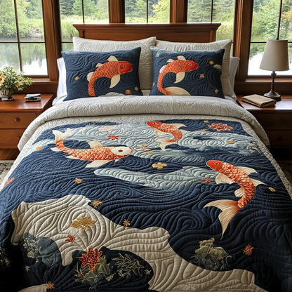 Japanese Koi Pond 3-Piece Quilted Bedding Set NCU0DV5908