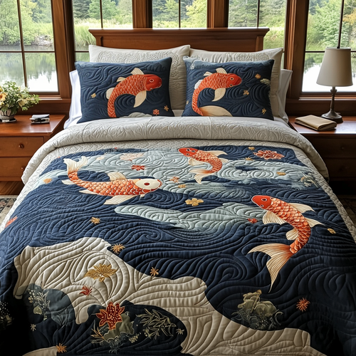 Japanese Koi Pond 3-Piece Quilted Bedding Set NCU0DV5908