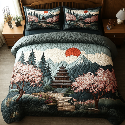 Japanese Pagoda 3-Piece Quilted Bedding Set NCU0DV5448