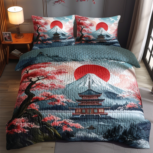 Japanese Pagoda Beautiful Scene 3-Piece Quilted Bedding Set NCU0DV5906