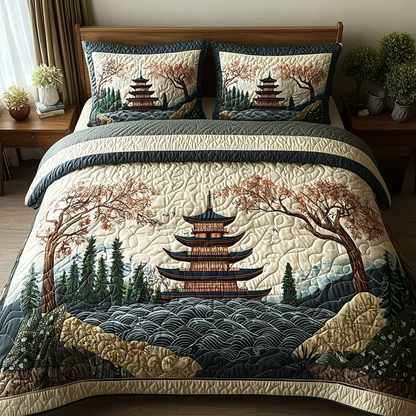 Japanese Pagoda Forest 3-Piece Quilted Bedding Set NCU0DV5926