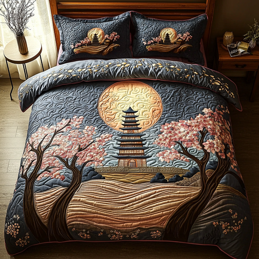 Japanese Pagoda Moonlight 3-Piece Quilted Bedding Set NCU0DV6100