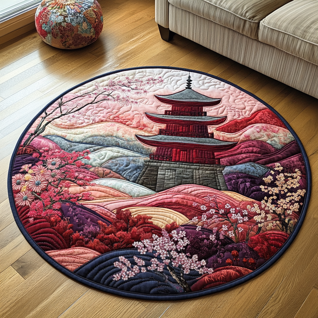 Japanese Pagoda Mystique Quilted Round Mat NCU0DV5571