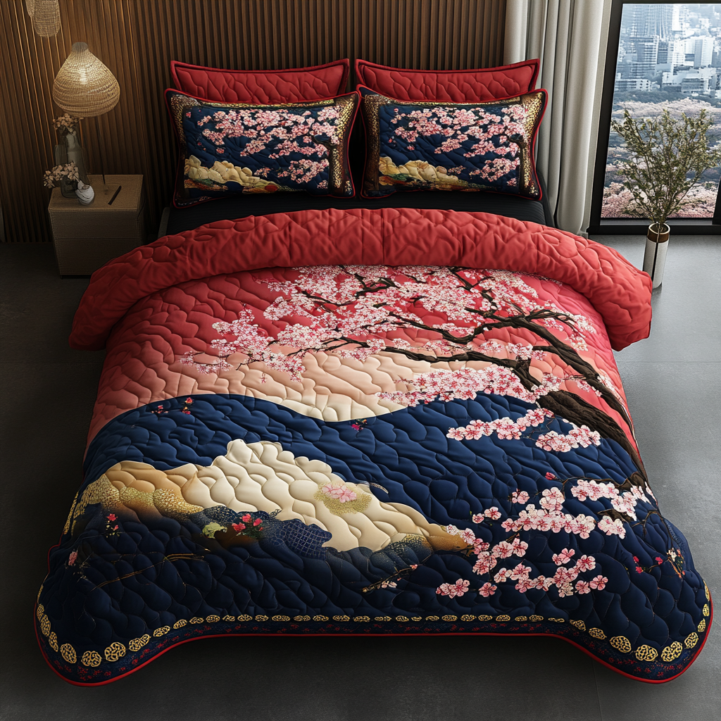 Japanese Style 3-Piece Quilted Bedding Set NCU0DV5480