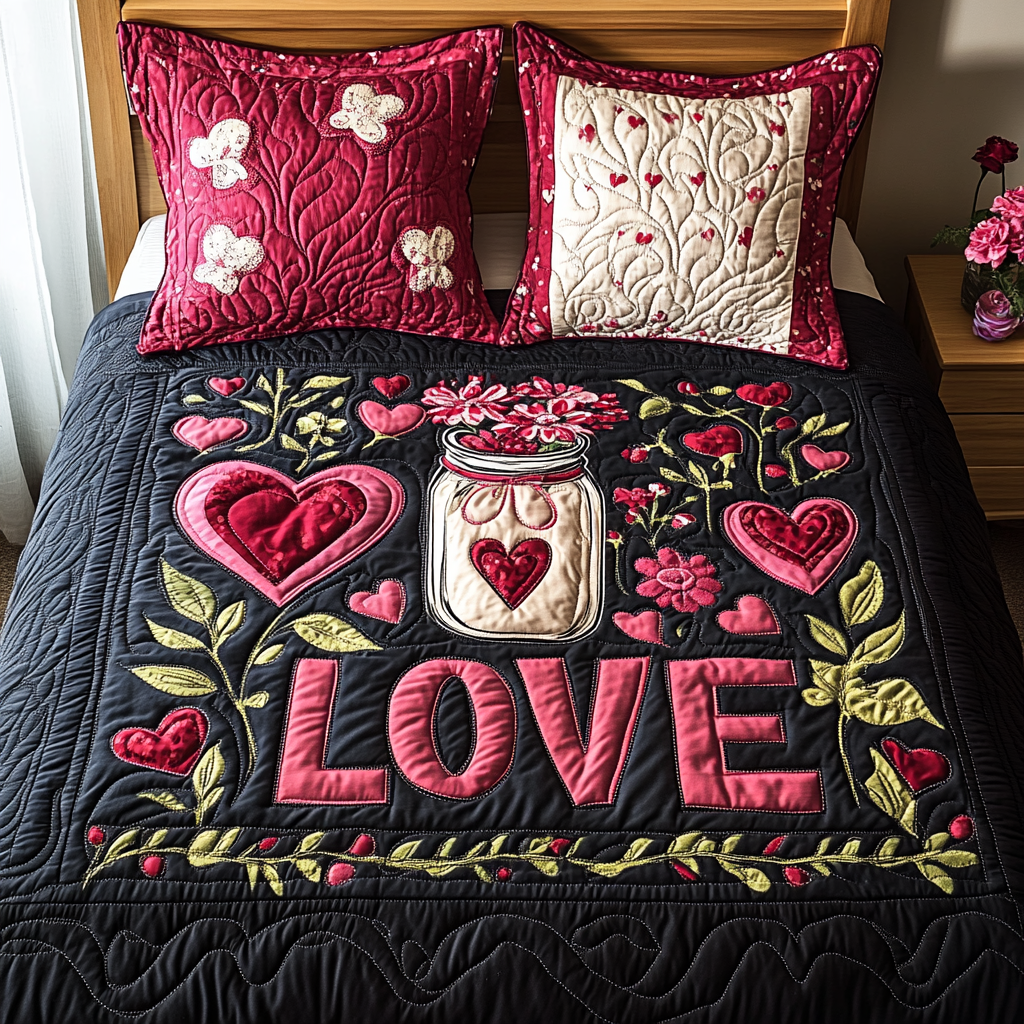 Jar of Love 3-Piece Quilted Bedding Set NCU0TL2360