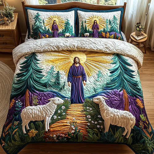 Jesus Among Forest 3-Piece Quilted Bedding Set NCU0DV6231