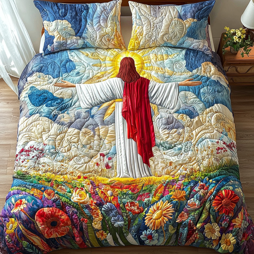 Jesus Blessing All 3-Piece Quilted Bedding Set NCU0DV6233