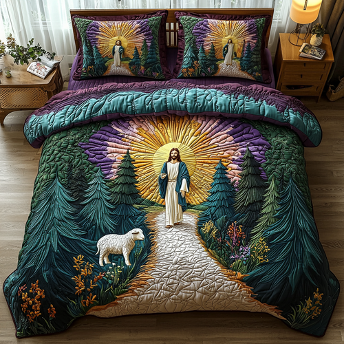 Jesus Found the Lost Sheep 3-Piece Quilted Bedding Set NCU0DV6242
