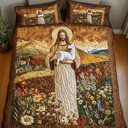 Jesus with the Lamb 3-Piece Quilted Bedding Set NCU0DV6234