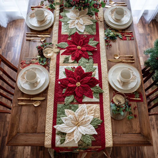 Jewel Poinsettia Center Quilted Table Runner NCU0HH781