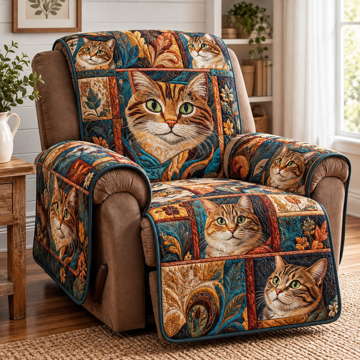 Jewel Tone Cats Quilted Sofa Cover NCU0PT12298