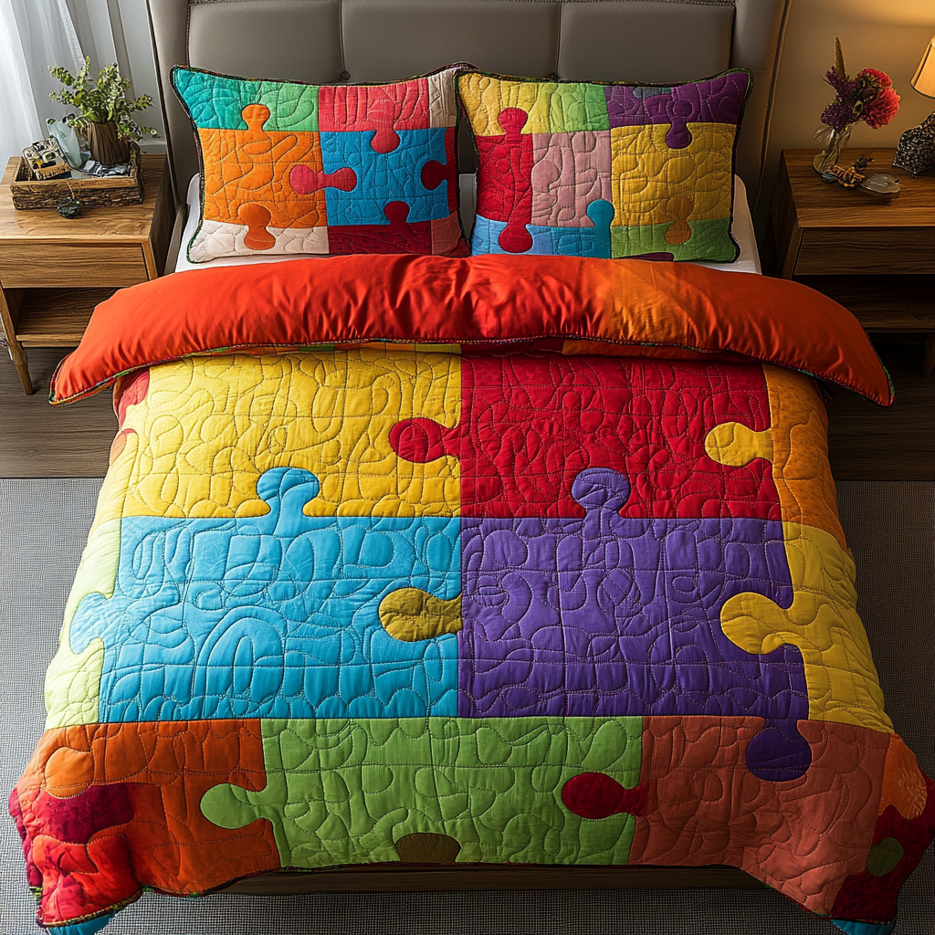 Jigsaw Dreams 3-Piece Quilted Bedding Set NCU0DK6053