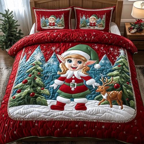 Jingle Bell Elf 3-Piece Quilted Bedding Set NCU0DV1783