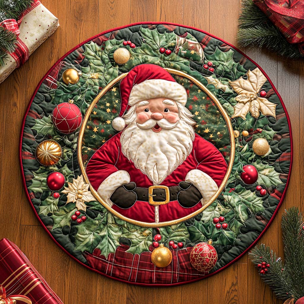 Jingle Bell Santa Quilted Round Mat NCU0XD218