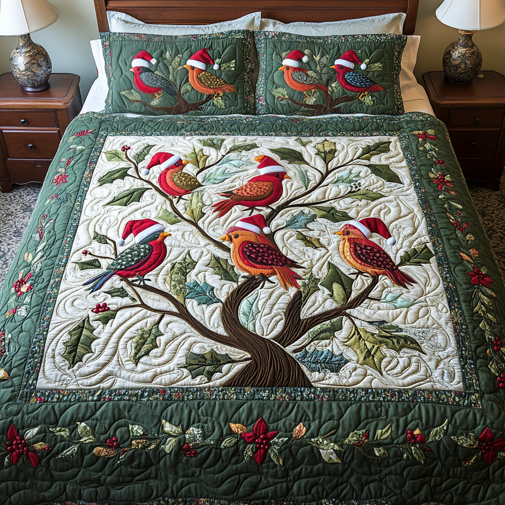 Jingle Birds 3-Piece Quilted Bedding Set NCU0VH1127