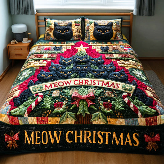Jingle Cat Spirit 3-Piece Quilted Bedding Set NCU0TD926